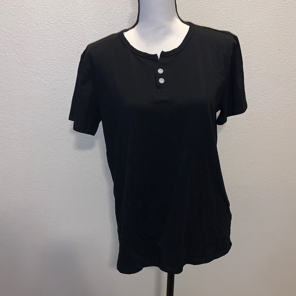 Aiyino fashion black cotton short sleeve shirt